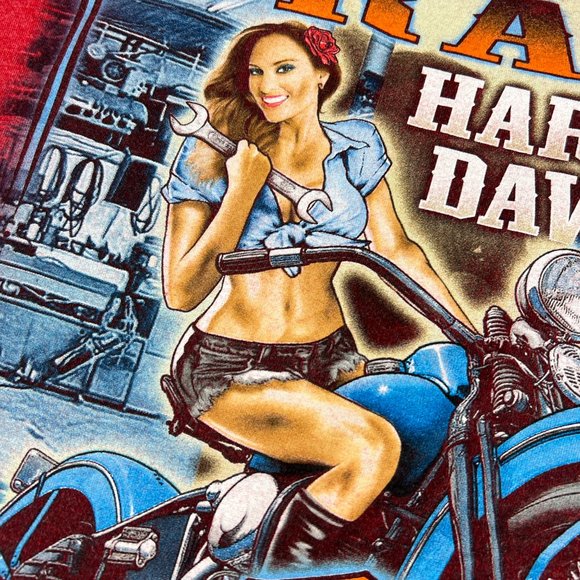 2015 Harley Davidson Fort Bragg Shirt Fits Medium Red Pin Up Biker Tee Tag L - Picture 10 of 14